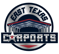 East Texas Carports logo with metallic finish