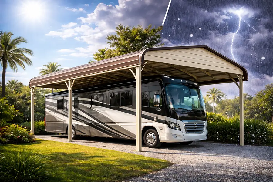 Featured image for “RV Carports: How to Protect Your Motorhome from Sun, Hail, and Weather Damage”